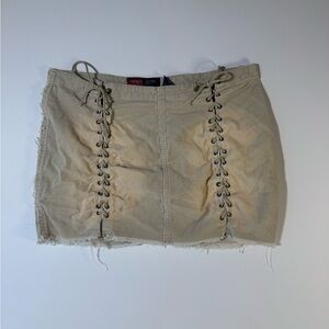 Younique Vintage Y2K Beige Lace-Up Mini Skirt